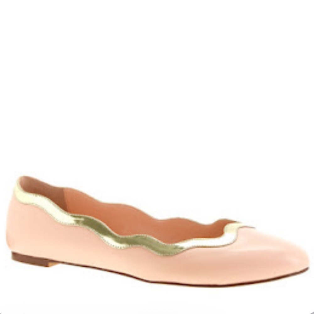 J. Crew Scallop Ballet Flats in Soft Sand Nude/Gold Trim-Leather-Made in Italy-8
